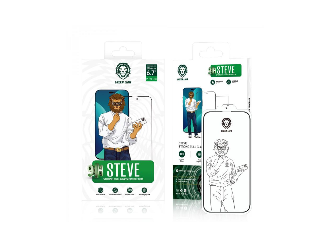 Green Lion iPhone 14 pro 9H Steve Glass Strong Full Screen Protector Green Lion iPhone 14 pro 9H Steve Glass Strong Full Screen Protector